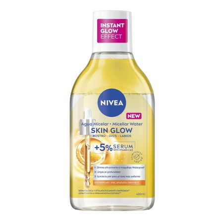 Nivea Skin Glow +5% Serum Agua Micelar Agua micelar desmaquillante bifásica con sérum skin glow resistente al agua 400 ml