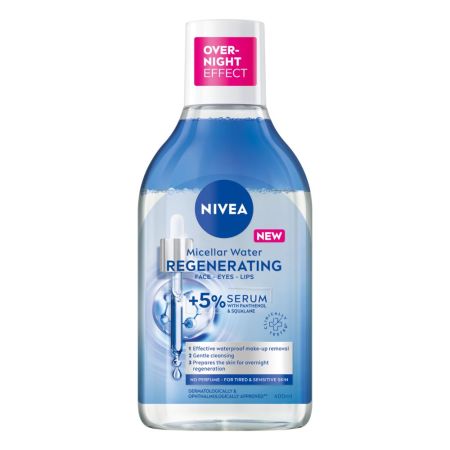 Nivea Regenerating +5% Serum Agua Micelar Agua micelar desmaquillante bifásica con sérum regeneradora resistente al agua 400 ml