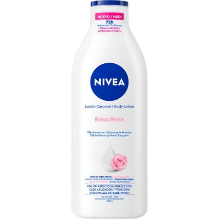 Nivea Rosa Loción Corporal Loción corporal suave ofrece 72 horas de hidratación con rosa y aceite de argán 400 ml