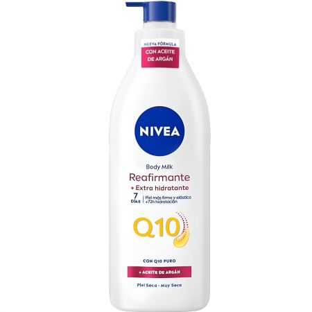 Nivea Q10 Aceite De Argán Reafirmante Body Milk Leche corporal reafirma y mejora la elasticidad ofreciendo piel firme 48 horas con agradable aroma 400 ml