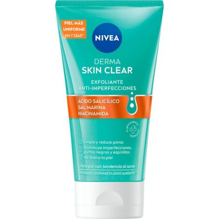 Nivea Derma Skin Clear Exfoliante Exfoliante desobstruye poros y reduce puntos negros para piel mejorada en 7 días 150 ml