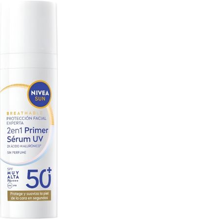 Nivea Sun 2 En 1 Primer Sérum Uv Diario Spf 50+ Sérum protector ligero protege del envejecimiento prematuro de la piel con poder antioxidante 30 ml