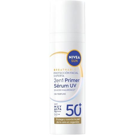 Nivea Sun 2 En 1 Primer Sérum Uv Diario Spf 50+ Sérum protector ligero protege del envejecimiento prematuro de la piel con poder antioxidante 30 ml