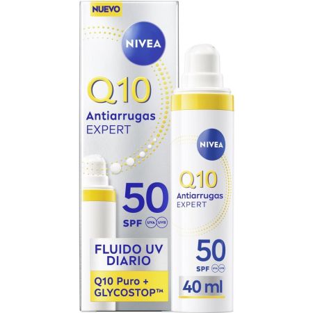 Nivea Q10 Antiarrugas Expert Fluido Uv Diario Sfp 50 Crema de día previene la glicación y reduce las arrugas piel más joven y saludable 40 ml