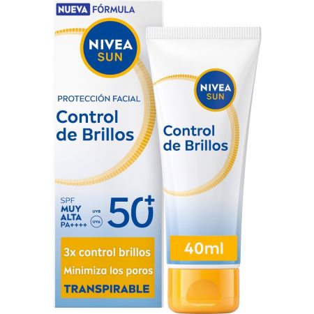 Nivea Sun Control De Brillos Protección Facial Spf 50+ Protector solar facial de textura no pegajosa ofrece efecto mate y control de brillos hasta 12 horas 40 ml