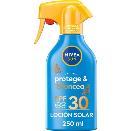 Nivea Sun Protege & Broncea Loción Solar Spf 30 Spray solar corporal resistente al agua y no graso ofrece un bronceado natural estimulando la melanina 250 ml