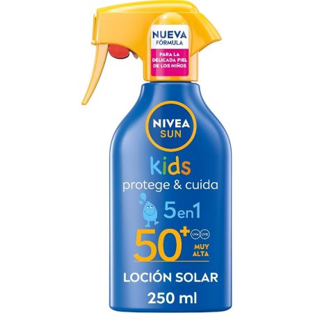 Nivea Sun Kids Protege & Cuida Loción Solar 5en1 Spf 50+ Spray solar infantil corporal muy resistente al agua protege eficazmente sin complicaciones 250 ml