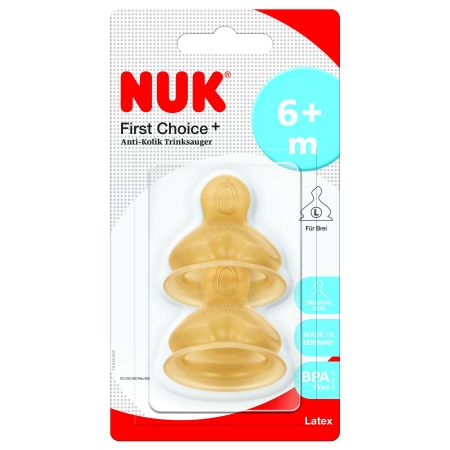Nuk Tetina First Choice +6m Tetina de látex garantiza una alimentación perfecta y un desarrollo sano del bebé 2 uds