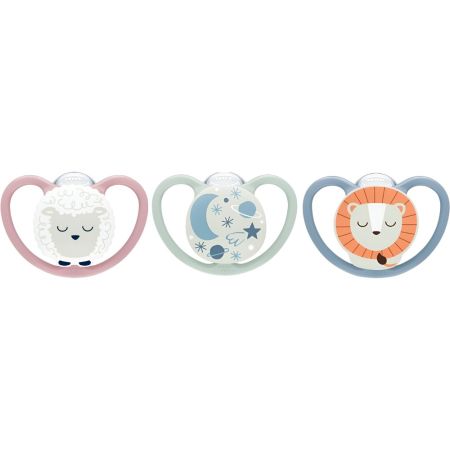 Nuk Chupete Space Night 0-6m Silicona Chupete brilla en la oscuridad y permite la máxima circulación de aire