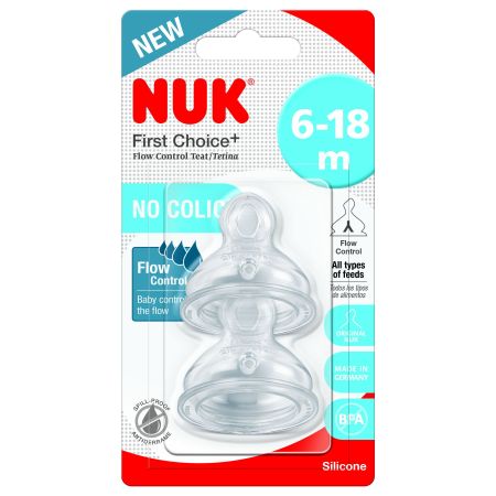 Nuk Tetina First Choice+ 6-18m Silicone Tetina simula el pezón materno y se adapta a la forma de la mandíbula 2 uds