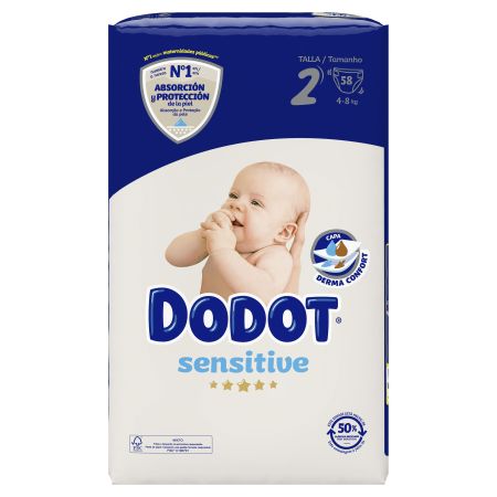 Dodot Pañales Sensitive 4-8 Kg Talla 2 Pañal para recién nacido máxima protección y absorción 58 uds