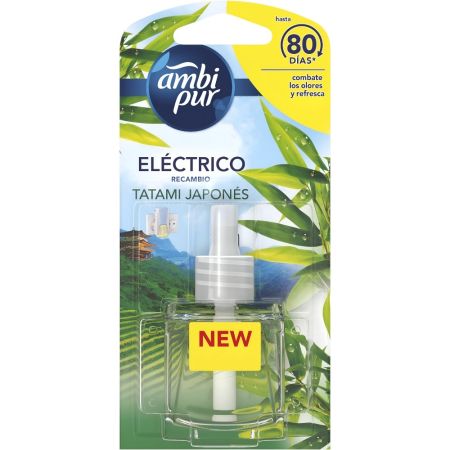 Ambipur Ambientador Eléctrico Tatami Japonés Recambio Ambientador eléctrico para hogar combate los olores y refresca hasta 80 días de duración 21 ml