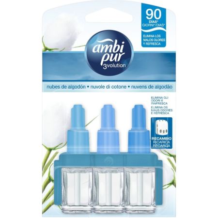 Ambipur Ambientador 3volution Nubes De Algodón Recambio Ambientador eléctrico para hogar combate los olores y refresca hasta 90 días de duración 21 ml