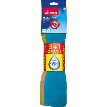 Vileda Bayeta Microfibre Colors Xl Formato Especial Bayeta de microfibras suave y agradable elimina más del 99% de las bacterias 36x34 cm 4 uds