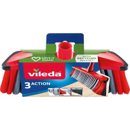 Vileda Cepillo De Barrer 3 Action Cepillo de barrer con goma antichoque y protectores laterales para polvo más fino pelos y partículas