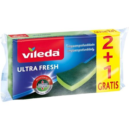 Vileda Estropajo Ultra Fresh Formato Especial Estropajo de fibra elimina eficazmente la suciedad de todo tipo de superficies 3 uds