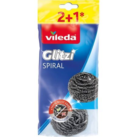 Vileda Estropajo Glitzi Spiral Formato Especial Estropajo de acero inoxidable elimina eficazmente la suciedad y la grasa 3 uds