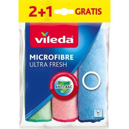 Vileda Bayeta Microfibre Ultra Fresh Formato Especial Bayeta de microfibras elimina eficazmente la suciedad de todo tipo de superficies 30x30 cm 3 uds