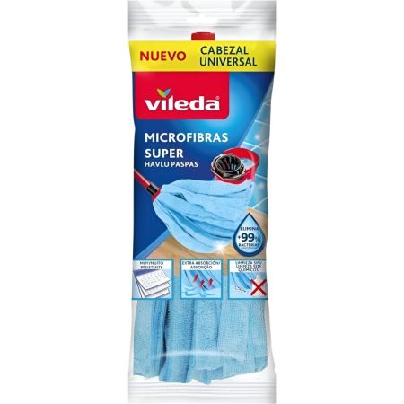 Vileda Fregona Microfibras Super Cabezal Universal Recambio Fregona de microfibra recoge grandes cantidades de líquidos