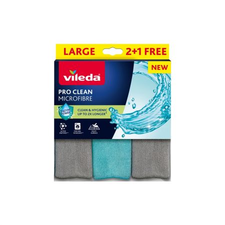Vileda Bayeta Pro Clean Microfibre Formato Especial Bayeta elimina eficazmente la suciedad de múltiples superficies ofrece limpieza completa y profunda 3 uds