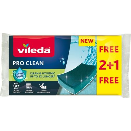 Vileda Estropajo Pro Clean Formato Especial Estropajo de fibra elimina eficazmente las manchas y grasa de todo tipo de superficies 3 uds