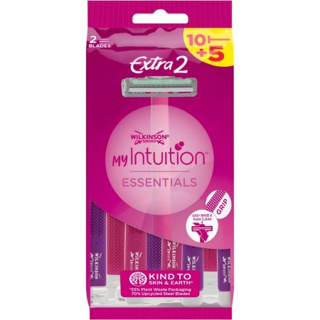 Wilkinson Maquinilla De Afeitar My Intuition Extra 2 Formato Especial Maquinilla de afeitar desechable con capuchón ofrece una depilación apurada y cómoda