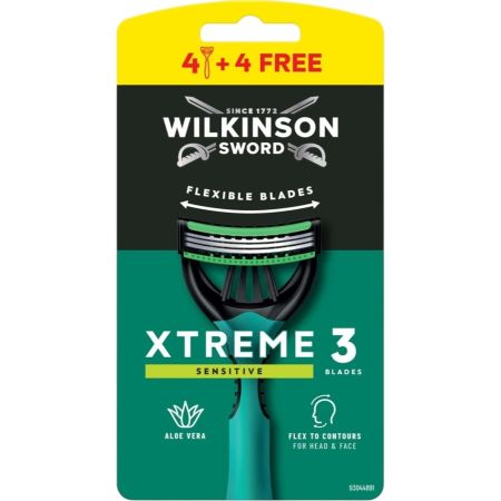 Wilkinson Maquinilla De Afeitar Xtreme 3 Formato Especial Maquinilla de afeitar con cabezal pivotante 30º y mango antideslizante para adaptarse a las zonas más complicadas 8 uds