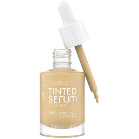 Catrice Nude Drop Tinted Serum Foundation Base de maquillaje hidratante fórmula fluida y ligera acabado mate natural 24 horas
