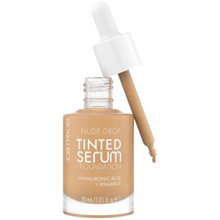 Catrice Nude Drop Tinted Serum Foundation Base de maquillaje hidratante fórmula fluida y ligera acabado mate natural 24 horas