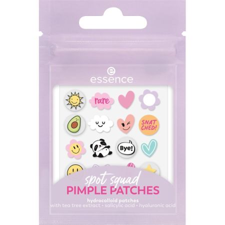 Essence Spot Squad Pimple Patches Parches para granos calman y protegen acelerando el proceso de curación con divertidos diseños 32 uds