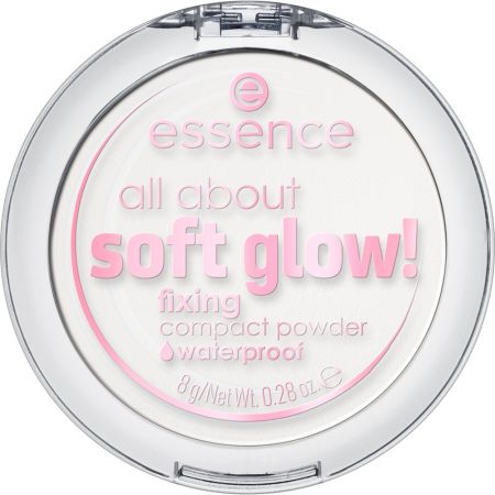Essence All About Soft Glow! Fixing Compact Powder Waterproof Polvos compactos matificantes resistentes al agua de textura ligera ofrecen acabado naturalmente luminoso