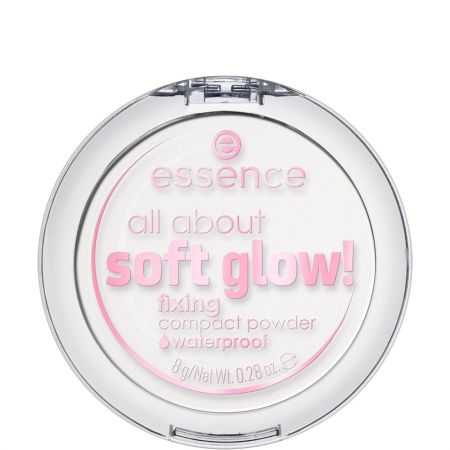 Essence All About Soft Glow! Fixing Compact Powder Waterproof Polvos compactos matificantes resistentes al agua de textura ligera ofrecen acabado naturalmente luminoso