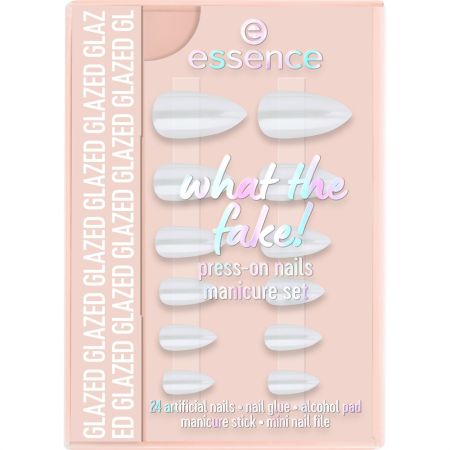 Essence What The Fake! Press-On Nails Manicure Set Glazed Set de manicura de alta calidad se adapta perfectamente ofreciendo un sutil esmaltado blanco