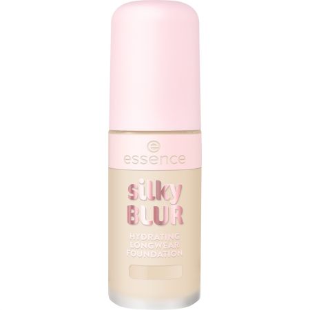 Essence Silky Blur Hydrating Longwear Foundation Base de maquillaje de textura fluida y cobertura media modulable realza la belleza natural de la piel