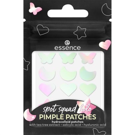 Essence Spot Squad Holo Pimple Patches Parches para granos de efecto iridiscentes inspirados en una aurora brillante cuidan las manchas con árbol del té