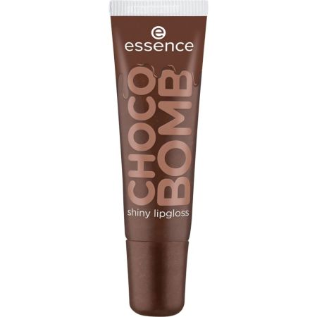 Essence Choco Bomb Shiny Lipgloss Brillo de labios no pegajoso con delicioso aroma a chocolate ofrece acabado ultrabrillante con partículas doradas