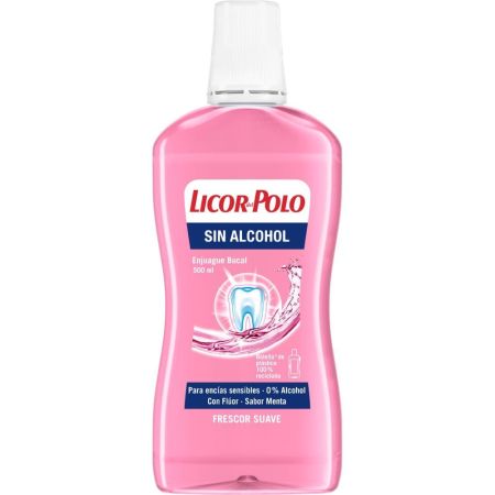 Licor Del Polo Sin Alcohol Enjuague Bucal Colutorio con flúor para encías sensibles ofrece frescor suave con sabor menta 500 ml