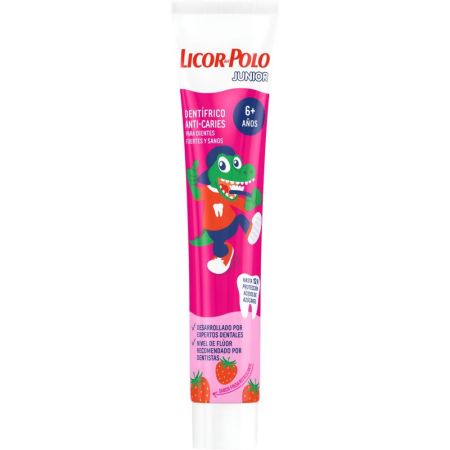 Licor Del Polo Junior Anti-Caries Dentífrico +6 Años Pasta de dientes con flúor anticaries protege contra sarro y placa hasta 12 horas con sabor a fresa 75 ml