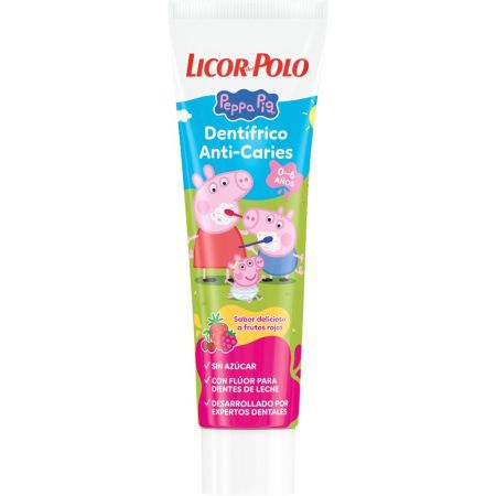 Licor Del Polo Peppa Pig Dentífrico Anti-Caries 0-6 Años Pasta de dientes protege y fortalece los dientes de leche con dulce sabor a frutos rojos 50 ml