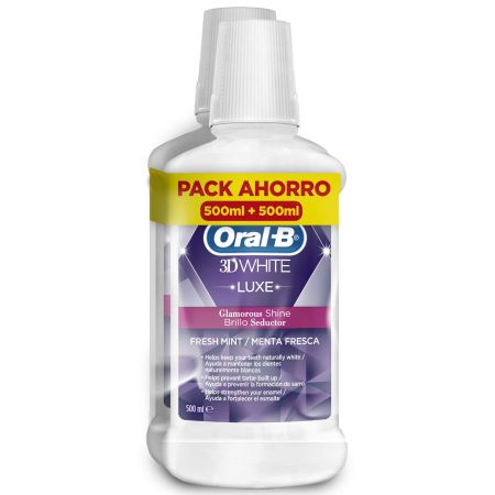 Oral-B Colutorio 3d White Luxe Brillo Seductor Duplo Pack Ahorro Enjuage bucal proporciona dientes más blancos sabor menta fresca 2x500 ml