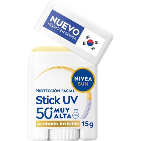 Nivea Sun Stick Uv Spf 50+ Protección Facial Stick solar facial resistente al agua protege las zonas delicadas del rostro con tecnología coreana 15 gr
