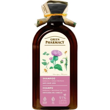 Green Pharmacy Bardana Champú Champú vegano reduce la caída del cabello hidrata y estímula el crecimiento acabado saludable y brillante 350 ml