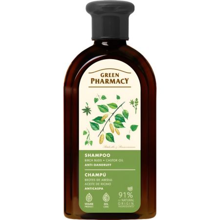 Green Pharmacy Brotes De Abedul Y Aceite De Ricino Champú Champú anticaspa nutre alivia picor y descamación del cuero cabelludo fortaleciendo rizos 350 ml