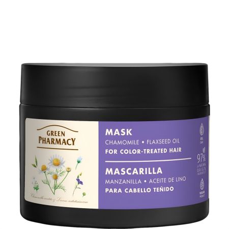 Green Pharmacy Manzanilla Y Aceite De Lino Mascarilla Macarilla hidratante restaura y fortalece desde el interior ofreciendo brillo para cabello teñido 300 ml