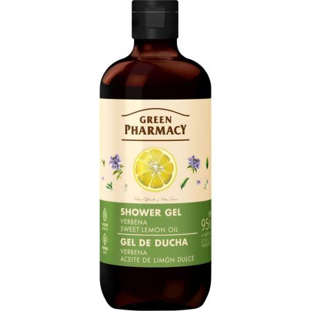 Green Pharmacy Verbena Y Aceite De Limón Dulce Gel De Ducha Gel de ducha vegano hidratante mejora la elasticidad rejuvenece y reduce celulititis 500 ml