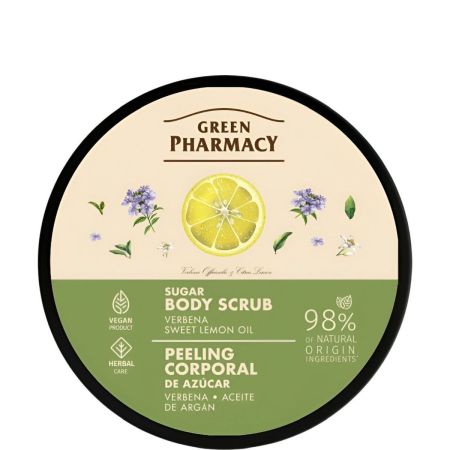 Green Pharmacy Verbena Y Aceite De Limón Dulce Peeling Corporal De Azúcar Exfoliante corporal vegano elimina células muertas y exceso de sebo reduciendo celutitis 200 ml
