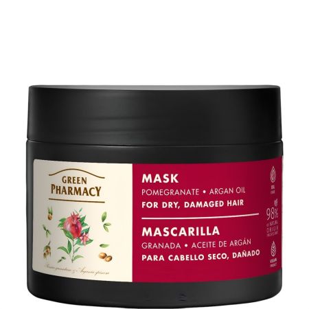 Green Pharmacy Granada Y Aceite De Argán Mascarilla Macarilla nutritiva restaura y protege contra factores externos evitando el encrespamiento para cabello seco y dañado 300 ml