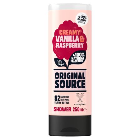 Original Source Creamy Vainilla & Raspberry Shower Gel de ducha vegano hidratante con aroma a vainilla y frambuesa 250 ml