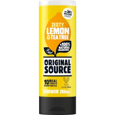 Original Source Zesty Lemon & Tea Tree Shower Gel de ducha vegano refrescante con aroma a limón y árbol del té 250 ml