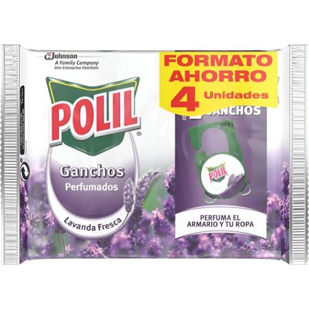 Polil Ganchos Perfumados Formato Ahorro Gancho perfumado antipolillas protege armarios y ropa con agradable aroma a lavanda fresca 4 uds